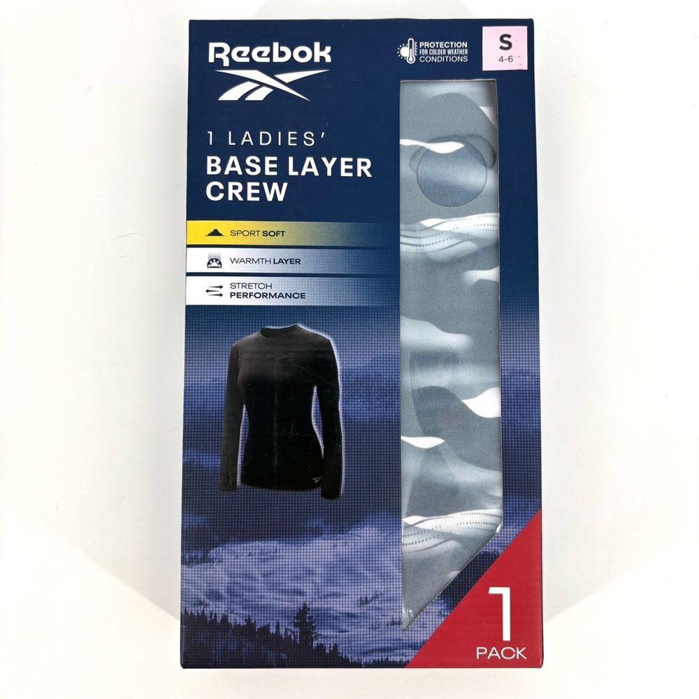 Reebok New in Box Blue and White Long Sleeve Crew Neck Thermal Base Layer, Small